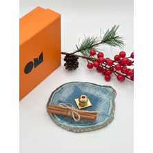 %100 Doğal Gerçek Akik Taşı Pirinç Tütsülük-Mavi