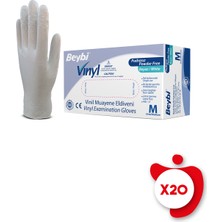 Beybi Pudrasız Vinil Eldiven M Beden Beyaz 100\'LÜ 20 Paket
