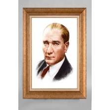 Giyense Altın Varaklı Çerçeveli Paspartulu Atatürk Tablo S5E124