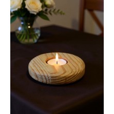 Efholde Ahşap Doğal Dekoratif Yassı Daire Mumluk Şamdan Tekli