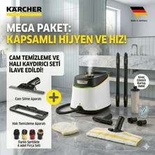 Karcher Buharlı Yer Silme ve Derz Temizlik Makinesi 1900W Güçlü Buhar Basıncı Kesintisiz Çalışabilen Kireç Çözücü Kartuşlu Çok Amaçlı Buharlı Mop Beyaz Sarı Sc 3 Deluxe Seti