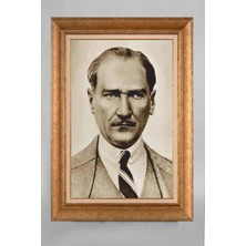 Giyense Altın Varaklı Çerçeveli Paspartulu Atatürk Tablo S5E566