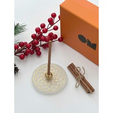 Gold Yaşam Çiçeği Desenli Selenit Taşı Pirinç Tütsülük
