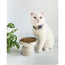 Özgürce Yeşil Beyaz Ebru Desenli Seramik Kedi ve Köpek Mama ve Su Kabı