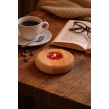 Efholde Ahşap Doğal Dekoratif Yassı Daire Mumluk Şamdan Tekli