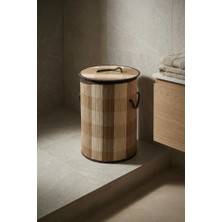 Acar Bambu Yuvarlak Katlanabilir Açık Kahve Çamaşır Sepeti