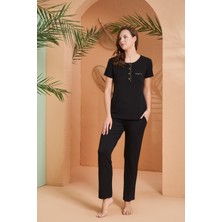 Pjs Dreaming Kadın Gold Detaylı Yaka Düğmeli Kısa Kol Pijama Takım