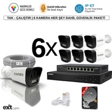 Karer 6'lı Ip-5mp-Poeli-Sesli -Gece Renkli- Su Geçirmez- Full HD-500GB-GÜVENLIK Kamera Seti