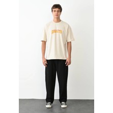 Glam Love Bisiklet Yaka Baskılı Oversize T-Shirt - Beyaz -