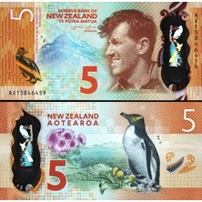 3Alp Koleksiyon Yeni Zelanda 5 Dolar Polymer 2015, P#191, Çil, Eski Yabancı Kağıt Para