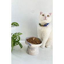 Özgürce Mavi Beyaz Ebru Desenli Seramik Kedi ve Köpek Mama Su Kabı