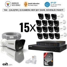 Karer 15'li Ip-5mp-Poeli-Sesli -Gece Renkli- Su Geçirmez- Full HD-500GB-GÜVENLIK Kamera Seti