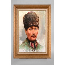 Giyense Altın Varaklı Çerçeveli Paspartulu Atatürk Tablo AA878