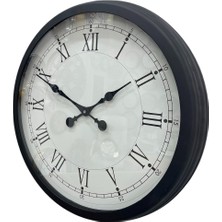 Akıllı Durak 60 cm Siyah Metal Roma Rakamlı Duvar Saati