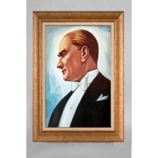 Giyense Altın Varaklı Çerçeveli Paspartulu Atatürk Tablo AA1344