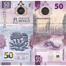 3Alp Koleksiyon Meksika 50 Peso 2024 Polymer 100. Yıl Hatıra, P#138(5), Çil, Eski Yabancı Kağıt Para