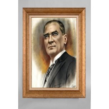 Giyense Altın Varaklı Çerçeveli Paspartulu Atatürk Tablo AA1214