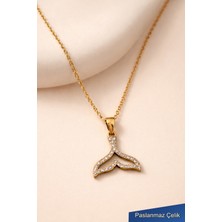 Trend Collection Zirkon Taşlı Balina Kuyruğu Kadın Çelik Kolye – Gold