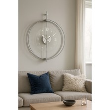 Wallover Design Büyük Boy Rosa Full Gümüş Premium - Kırılmaz Camlı Özel Quartz Mekanizmalı Sessiz Duvar Saati 50X65