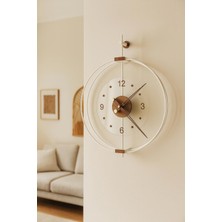 Wallover Design Büyük Boy Rosa Beyaz/Ceviz Premium - Kırılmaz Camlı Özel Quartz Mekanizmalı Sessiz Duvar Saati 50X65