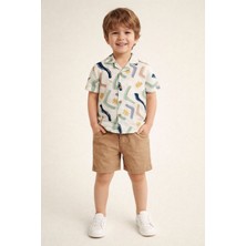 Pollito Erkek Çocuk Renkli Desenli Apaş Yaka Gömlek Şort 2'li Takım