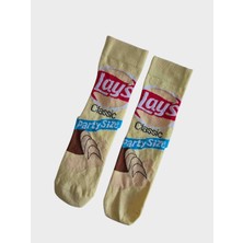 Cips Paketi Desenli Sarı Unisex Çorap - One Size
