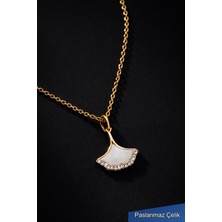 Trend Collection Yaprak Taşlı Çelik Kolye – Zarif Gold Kadın Kolye