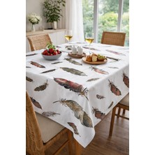 Leke Tutmaz Desenli Pvc Masa Örtüsü – Beyaz Üzeri Beyaz Tüy Desen Kaliteli Muşamba Sofra Bezi