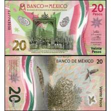 3Alp Koleksiyon Meksika 20 Peso 2022 Hatıra Polymer, P#132G4, Çil, Eski Yabancı Kağıt Para