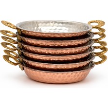 Copper Empire 6 Adet Bakır Servis Tabak (6 Adet x 11 Cm) Çerezlik Kahvaltılık 6'lı Kulplu Bakır Sahan