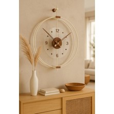 Wallover Design Büyük Boy Rosa Bej/Ceviz Premium - Kırılmaz Camlı Özel Quartz Mekanizmalı Sessiz Duvar Saati 50X65