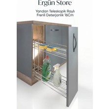 Ergün Store 2 Katlı Yandan Teleskopik Raylı Frenli Deterjanlık 16 cm Çok Amaçlı Düzenleyici Dolap Içi Deterjanlık