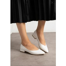 Yula Fashion Shoes Kadın Alçak Taban Düz Gova Kadın Şık Babet  Beyaz