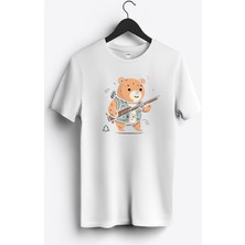 MGAX Avcı Hunter Bear Baskılı Regular Sıfır Yaka %100 Pamuk Unisex Penye T-Shirt