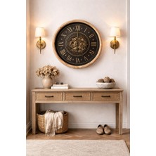 60 cm Hareketli Çark Mekanizmalı Büyük Duvar Saati -Ahşap Kasa Dekoratif Saat