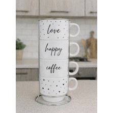 Myworldorganization Love, Coffee Ayaklı 4'lü Baskılı Kahve Fincanı,