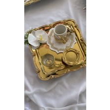 Zb Flowers Damat Kahve Tepsisi Gold Tepsi Nişan Tepsisi Damst Fincanı
