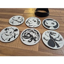 Anka Atölye Pokemon Bardak Altlığı 6'lı Set +1 Adet Stand /pikachu, Eevee, Mew, Bulbasaur, Charizard, Squirtle