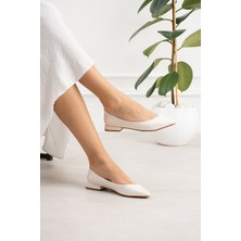 Yula Fashion Shoes Düğün Kına Nişan Günlük Kullanıma Uygun Şık Beyaz Cilt Kadın Kısa Topuklu Babet (36-45)