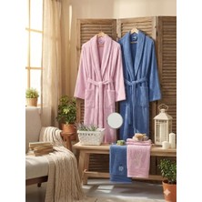 Zena Pudra Koyu Mavi Havlulu Bornoz