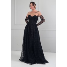 By Saygı Kadın 3 Parçalı Tasarım Abiye Straplez Şerit Boncuklu Dantel Kumaş Astarlı