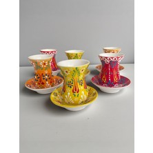 Artistic Quality Dekoratif 6 Kişilik Şık Lale Çini Tasarımlı Tamamen El Yapımı Çay Bardağı Seti
