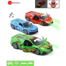 Tuengi Store Oyuncak Işıklı Sesli Çek Bırak Kapıları Açılır Metal Araba Die Cast Corvette Model Araba 12 cm