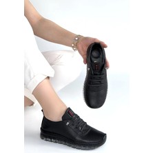 Jiten Siyah Deri Bağcıklı Spor Qayakkabı