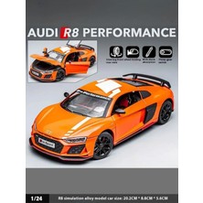 Tuengi Store Turuncu Büyük Boy Sesli LED Farlı Kapılar Açılır Çek Bırak Full Metal Ince Detay Audi R8 V10