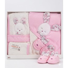 Ens Group Avm %100 Pamuk 4 Parça Tavşanlı Bebek Bornoz Seti – Kapüşonlu, Antibakteriyel, Kutulu Hediye, 0-1 Yaş Yenidoğan