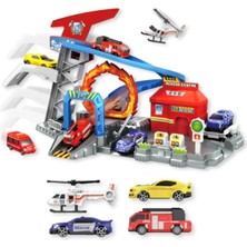 Tuengi Store Büyük Boy Hız Pisti Araba Garaj Seti Kurtarma Merkezi Çocuk Oyun Seti 4 Araçlı