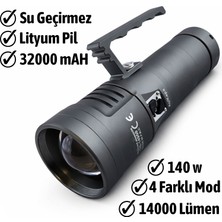 Badem10 Şarjlı Metal El Feneri 140W 14000 Lümen 32000MAH Süper Güçlü Uzun Menzil Profesyonel LED