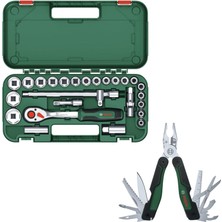 Bosch 1/2 25 Parça Cırcırlı Somun Sıkma Seti + Bosch Çok Amaçlı Alet Pense Çakı (16 Özellik)