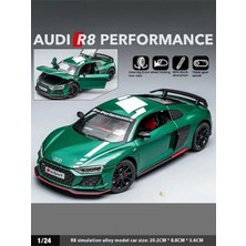 Tuengi Store Yeşil Büyük Boy Sesli LED Farlı Kapılar Açılır Çek Bırak Full Metal Ince Detay Audi R8 V10